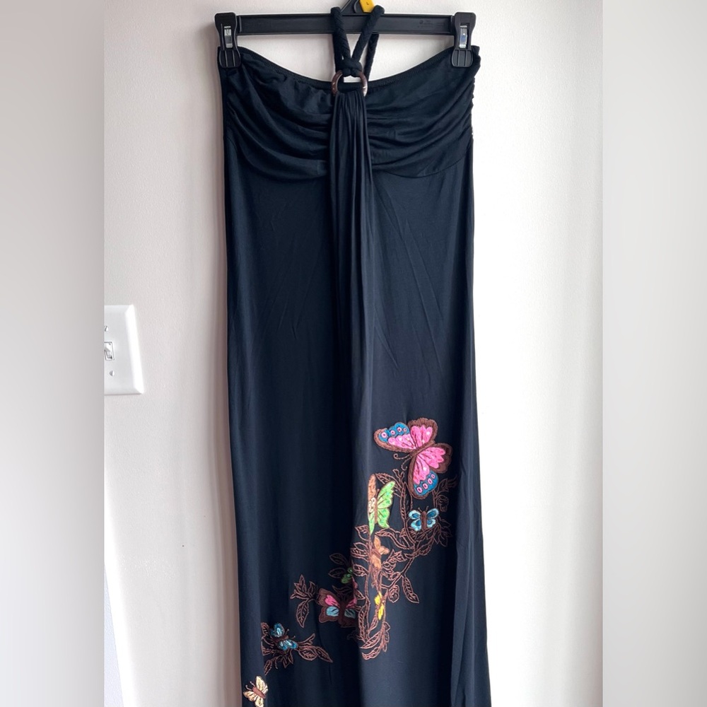 Soul Revival Maxi Dress Ring Halter Embroidered  M